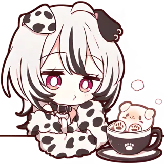 ☕ dalmatiner, hund, süß, cartoon, anime, kawaii, kaffee, welpe telegram sticker