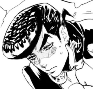 😑 Josuke Higashikata JoJo's Bizarre Adventure 仗助, ジョジョ, アニメ, 漫画, キャラクター, 白黒 telegram sticker