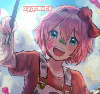🎨 художнек anime, girl, painting, artist, cute, cartoon, happy, brush telegram sticker