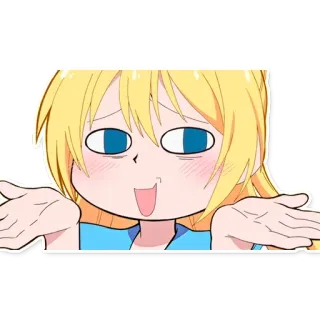 😂 Anime Mädchen, blonde Haare, blaue Augen, Schulterzucken, verwirrt, Cartoon whatsapp sticker