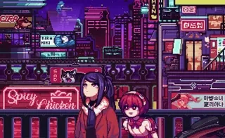 🦋 Spicy Chicken Anime, Pixel art, Cidade, Noite, Neon, Personagens telegram sticker