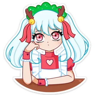 😏 anime, girl, cute, cartoon, sticker, kawaii, deer, christmas telegram sticker