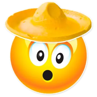 😧 emoji, surprise, jaune, chapeau, sombrero, mexicain telegram sticker