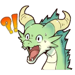 ⁉️ dragon, dessin animé, surpris, choqué, expression, animal, reptile telegram sticker