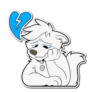 💔 hond, verdrietig, gebroken hart, cartoon, witte vacht telegram sticker