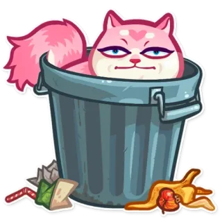 😐 kucing, sampah, sampah, merah muda, lucu, kocak, stiker whatsapp sticker
