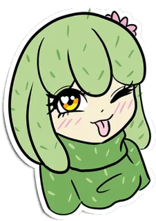 😜 cactus, personaje, anime, dibujo animado, sticker, mono telegram sticker