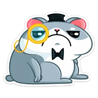 😫 仓鼠, 单片眼镜, 高顶礼帽, 卡通, 动物, 可爱 telegram sticker
