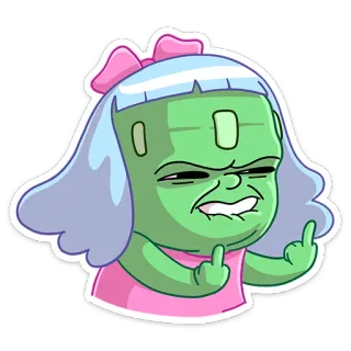 🖕 sticker, cartoon, mittelfinger, beleidigend, unhöflich, geste, grün, mädchen telegram sticker