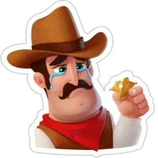 😢 caubói, xerife, triste, chorando, emblema, western, desenho animado whatsapp sticker