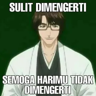 🗿 SULIT DIMENGERTI
SEMOGA HARIMU TIDAK DIMENGERTI Anime, Meme, Difícil de entender, Difícil de entender, Sátira telegram sticker