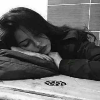 ✨ ragazza, triste, riposo, bianco e nero, ritratto telegram sticker