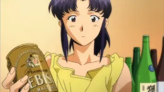 😳 Misato Katsuragi Neon Genesis Evangelion Аниме, Персонаж, Пиво, Пить, Мисато, Neon Genesis Evangelion whatsapp sticker