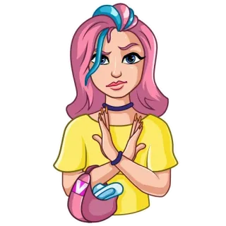 🙅‍♀️ gadis, tidak, berhenti, menolak, rambut merah muda, tidak setuju telegram sticker