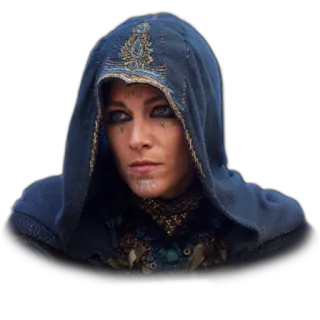 😕 woman, hood, portrait, fantasy, medieval, character, costume telegram sticker