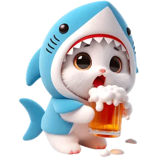 😦 chat, requin, costume, bière, animal, mignon, animal de compagnie, dessin animé telegram sticker