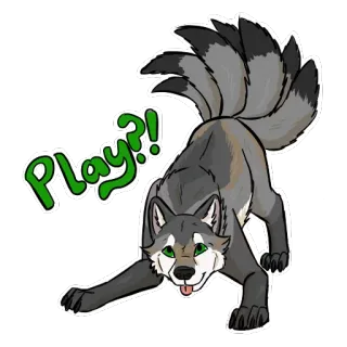 🙇 Play?! perro, juguetón, animal, dibujo animado, lindo, lobo whatsapp sticker