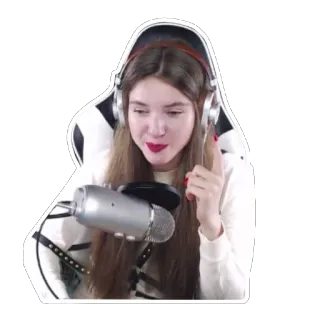 ☝️ женщина, гарнитура, микрофон, стул, компьютер, колонка, звук telegram sticker