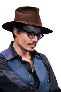 😔 Johnny Depp actor, celebrity, hat, glasses, portrait telegram sticker