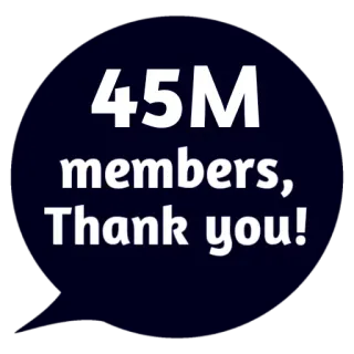 ❤ 45M members, Thank you! Mitglieder, Danke, Community, Feier, Erfolg whatsapp sticker