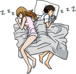 😪 dormir, couple, animé, lit, repos telegram sticker