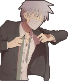😷 애니메이션, 캐릭터, 남자, 정장, 마스크, 넥타이 telegram sticker