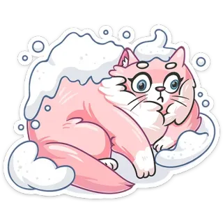 😕 猫, 粉色, 雪, 可爱, 动物, 冬天, 卡通 telegram sticker