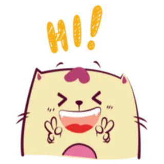🙂 HI! gato, hola, signo de paz, dibujos animados, feliz, lindo, animal telegram sticker