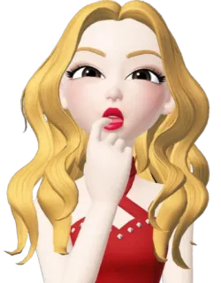 😦 desenho animado, mulher, cabelo loiro, vestido vermelho, dedo nos lábios, arte digital, avatar telegram sticker