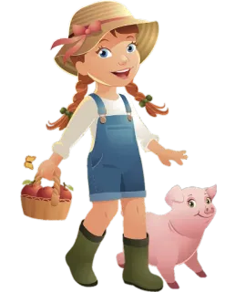 🐷 ragazza, agricoltore, maiale, fattoria, mele, campagna telegram sticker