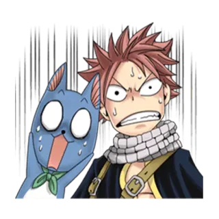 😱 Natsu Dragneel Fairy Tail Аниме, Fairy Tail, Нацу, Хэппи, Испуганный, Обеспокоенный telegram sticker