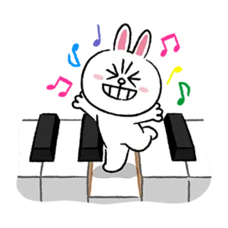 😆 conejo, piano, dibujos animados, lindo, música, animación telegram sticker