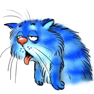 😰 cat, blue, tired, animal, cartoon, sleepy, exhausted telegram sticker
