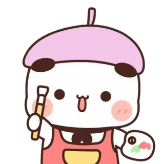 🦋 Cartoon, Künstler, Panda, Gemälde, Süß, Baskenmütze, Pinsel telegram sticker