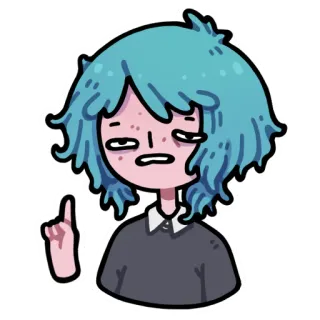 😒 Cartoon, Figur, Finger, Geste, blaue Haare, Illustration whatsapp sticker