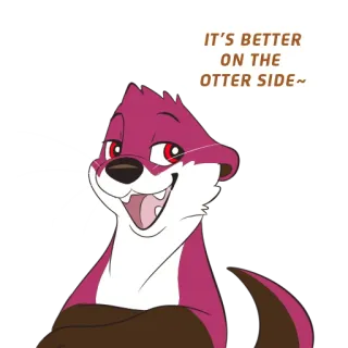 😏 IT'S BETTER ON THE OTTER SIDE~ lontra, animale, cartone animato, gioco di parole, umorismo, acqua, carino whatsapp sticker