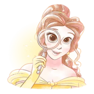 🔍 Belle เจ้าหญิง, โฉมงามกับเจ้าชายอสูร, แว่นขยาย, ดิสนีย์, การ์ตูน, เด็กผู้หญิง telegram sticker