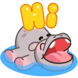 👋 Hi гиппопотам, мультфильм, привет, дружелюбный, животное, милый telegram sticker