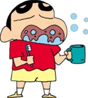 🙂 Shin-chan Crayon Shin-chan Crayon Shin-chan, Sikat gigi, Pembersihan, Gelembung, Anime, Kartun, Menyikat gigi, Berkumur whatsapp sticker