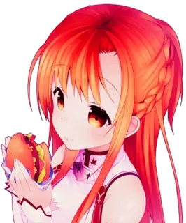 🍔 Anime, Chica, Comiendo, Hamburguesa, Pelirroja, Comida, Dibujos animados telegram sticker