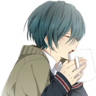 ☕ Anime, Menino, Bebendo, Bebida, Kawaii, Fofo telegram sticker