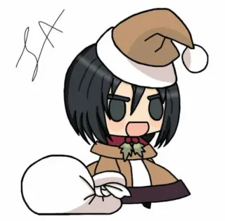 🎅 Mikasa Ackerman Attack on Titan Anime, Manga, Noël, Fêtes, Mignon, Dessin animé, Chibi whatsapp sticker