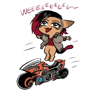 🏍 WEEEEEEEEE ไซเบอร์พังก์, อนิเมะ, แมว, มอเตอร์ไซค์, การ์ตูน whatsapp sticker