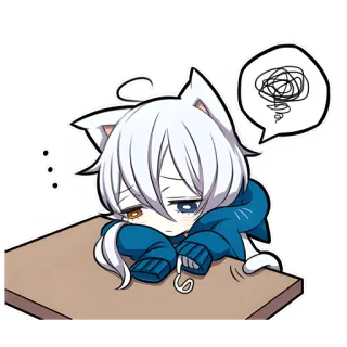 😞 อนิเมะ, แมว, เศร้า, เหนื่อย, ตัวละคร, การ์ตูน, ศิลปะดิจิทัล telegram sticker