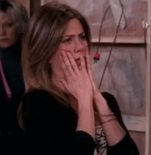 😱 Rachel Green Friends zszokowany, przestraszona, kobieta, serial, Przyjaciele, Rachel Green, Jennifer Aniston telegram sticker