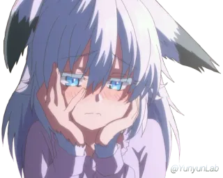 😳 Anime, Triste, Fille, Mignon, Oreilles, Cheveux Blancs telegram sticker