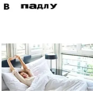 🌟 В падлу matin, lit, femme, sommeil, paresseux, mème telegram sticker