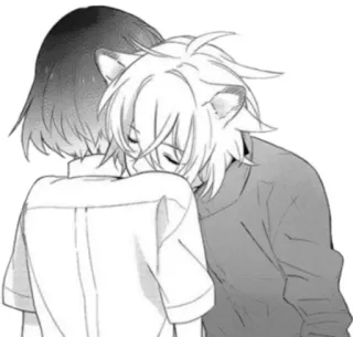 🖤 Anime, Manga, Orecchie da gatto, Abbraccio, Carino, Illustrazione telegram sticker