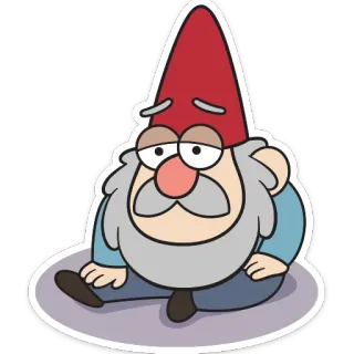 😔 gnomo, dibujo animado, cansado, triste, sentado, sombrero rojo whatsapp sticker