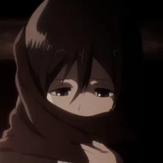 🧣 Mikasa Ackerman Attack on Titan Anime, fille, Mikasa Ackerman, L'Attaque des Titans, triste, capuche whatsapp sticker